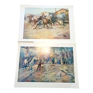 Charles M. Russell Art Prints The Hold Up + Smoke of a 45 Vintage Western LI511